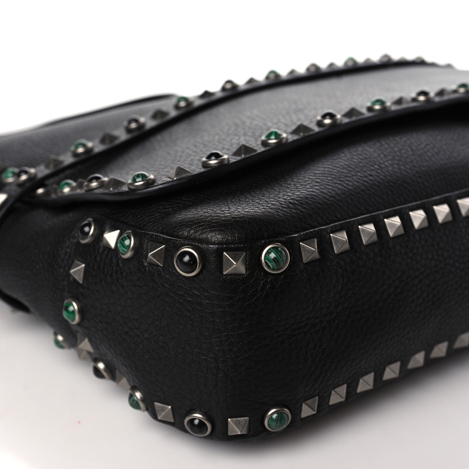 Valentino Garavani Pebbled Calfskin Rockstud Rolling Flap Messenger Bag Black 7 of 8