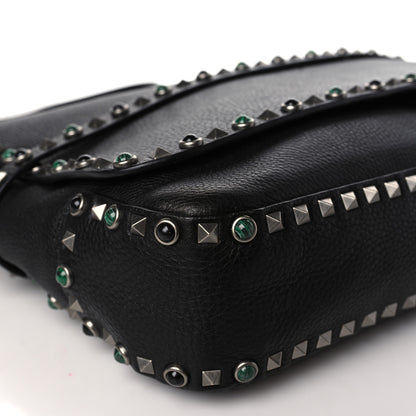 Valentino Garavani Pebbled Calfskin Rockstud Rolling Flap Messenger Bag Black 7 of 8