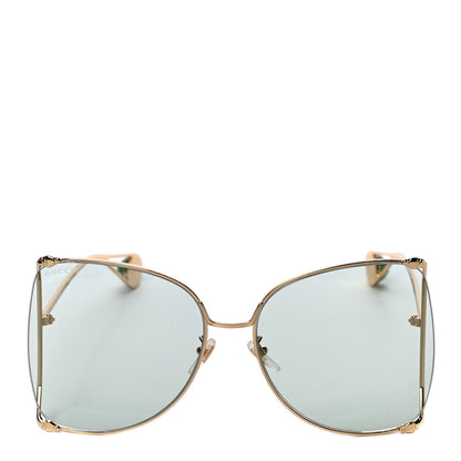 Gucci Metal Oversized Round Sunglasses GG0252S Gold Green 4 of 8