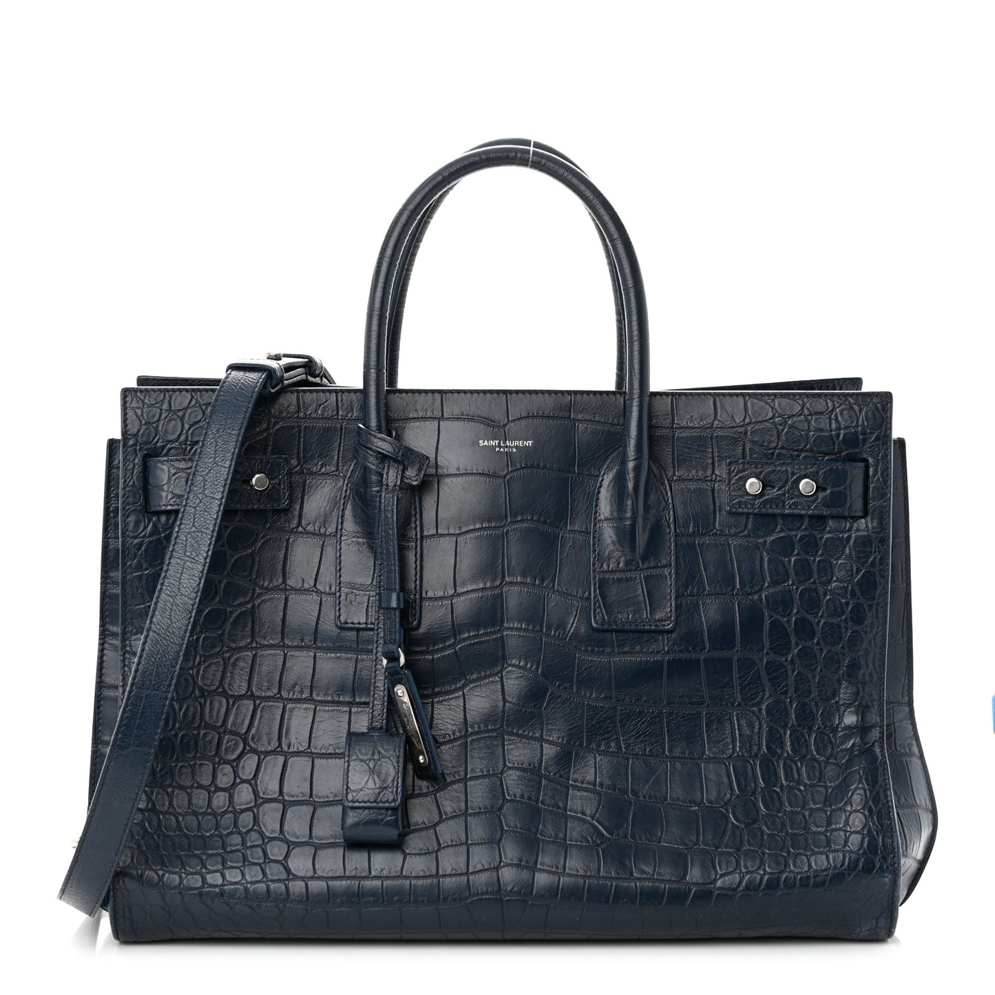 Calfskin Crocodile Embossed Medium Souple Sac De Jour Navy
