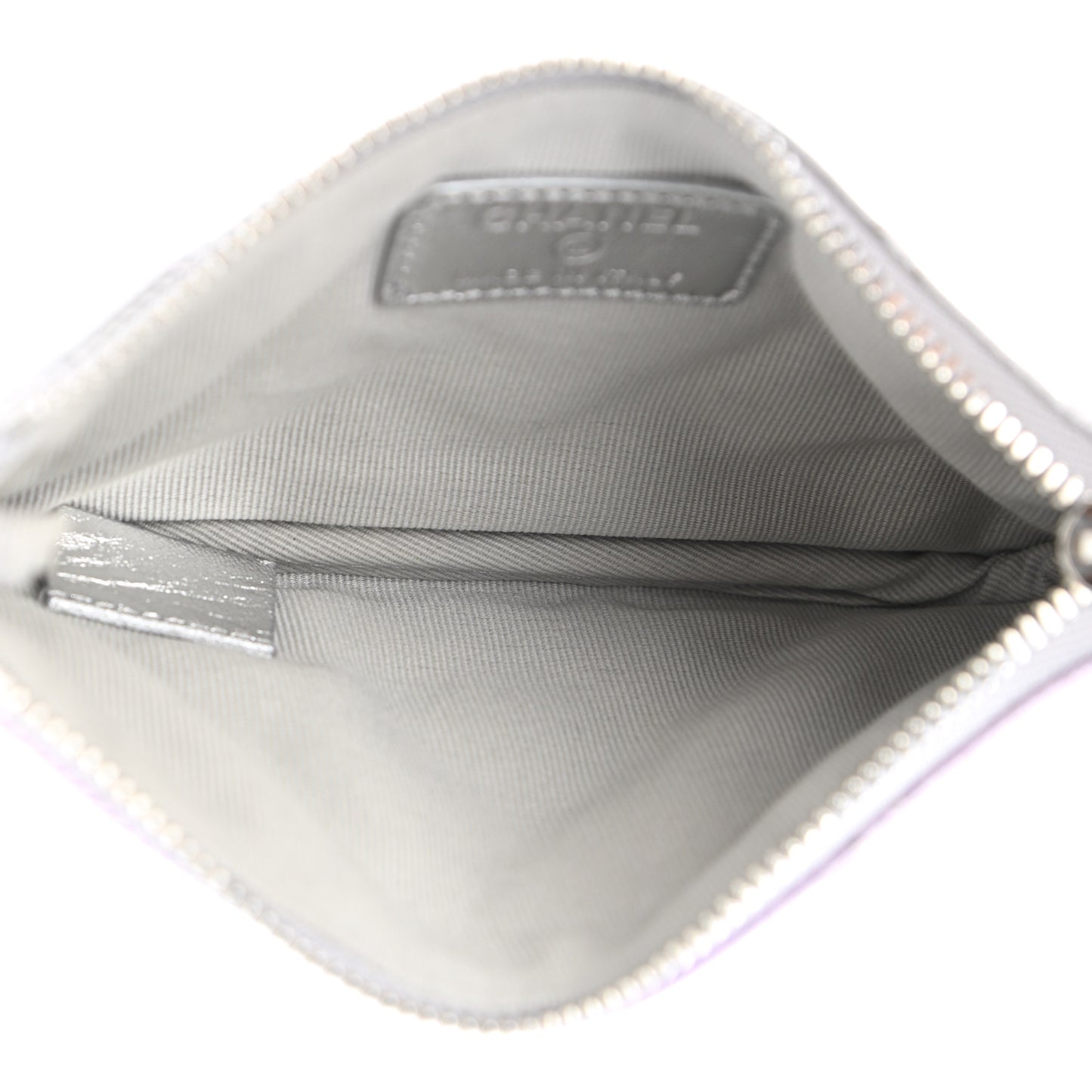 Gradient Metallic Calfskin Quilted Small Cosmetic Pouch Silver Blue Yellow Purple