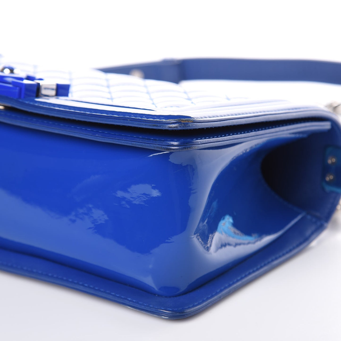 Patent Calfskin Medium Plexiglass Boy Flap Blue