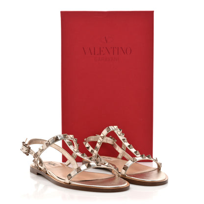 Valentino Garavani Metallic Nappa Rockstud T-Strap Slingback Flat Sandals 36 Skin 9 of 9