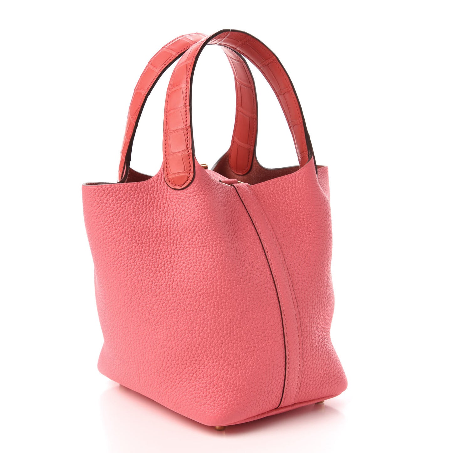 Taurillon Clemence Matte Alligator Picotin Lock Touch 18 PM Rose Azalee