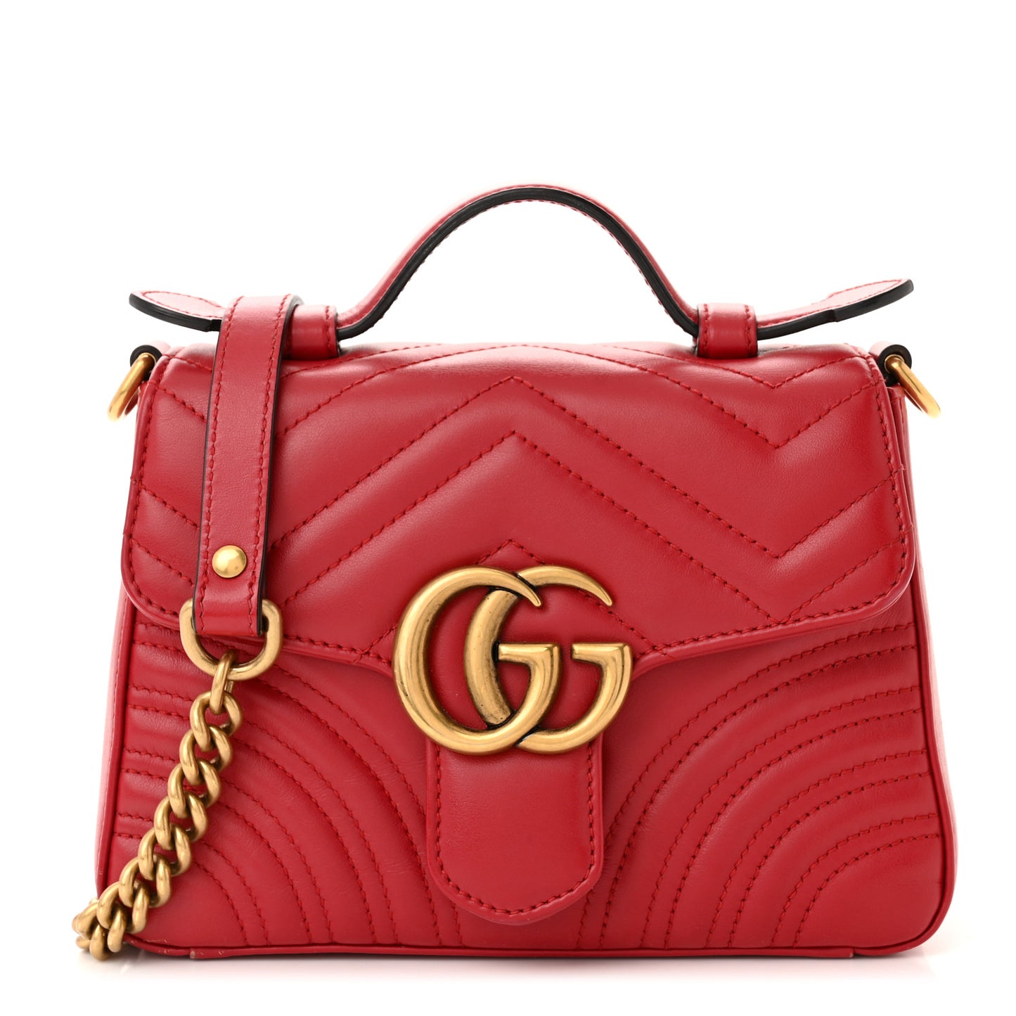 Calfskin Matelasse Mini GG Marmont Top Handle Shoulder Bag Hibiscus Red