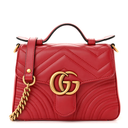 Gucci Calfskin Matelasse Mini GG Marmont Top Handle Shoulder Bag Hibiscus Red 1 of 10