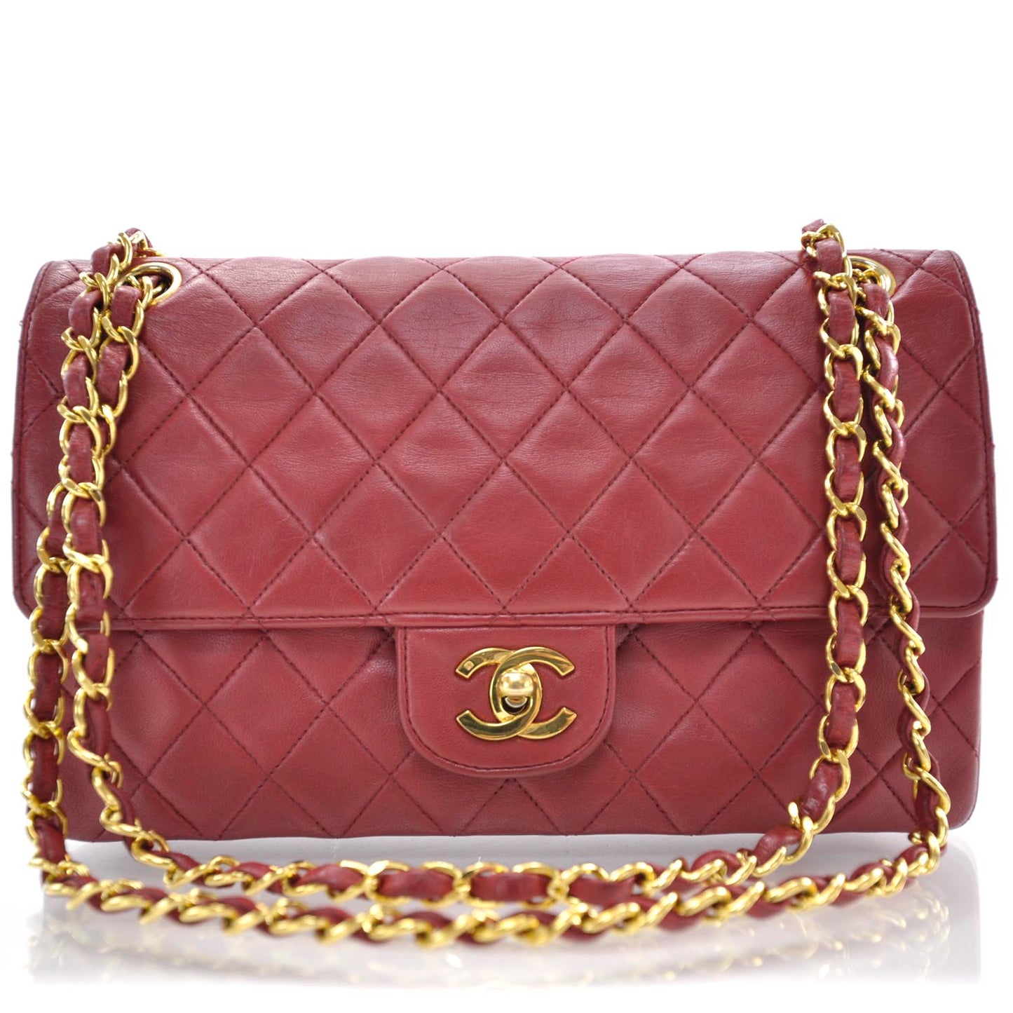 Lambskin Quilted Medium Double Flap Red
