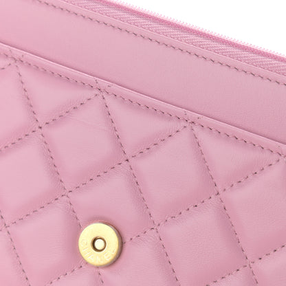 Chanel Lambskin Resin Quilted Wallet On Chain WOC Dark Pink 12 of 14