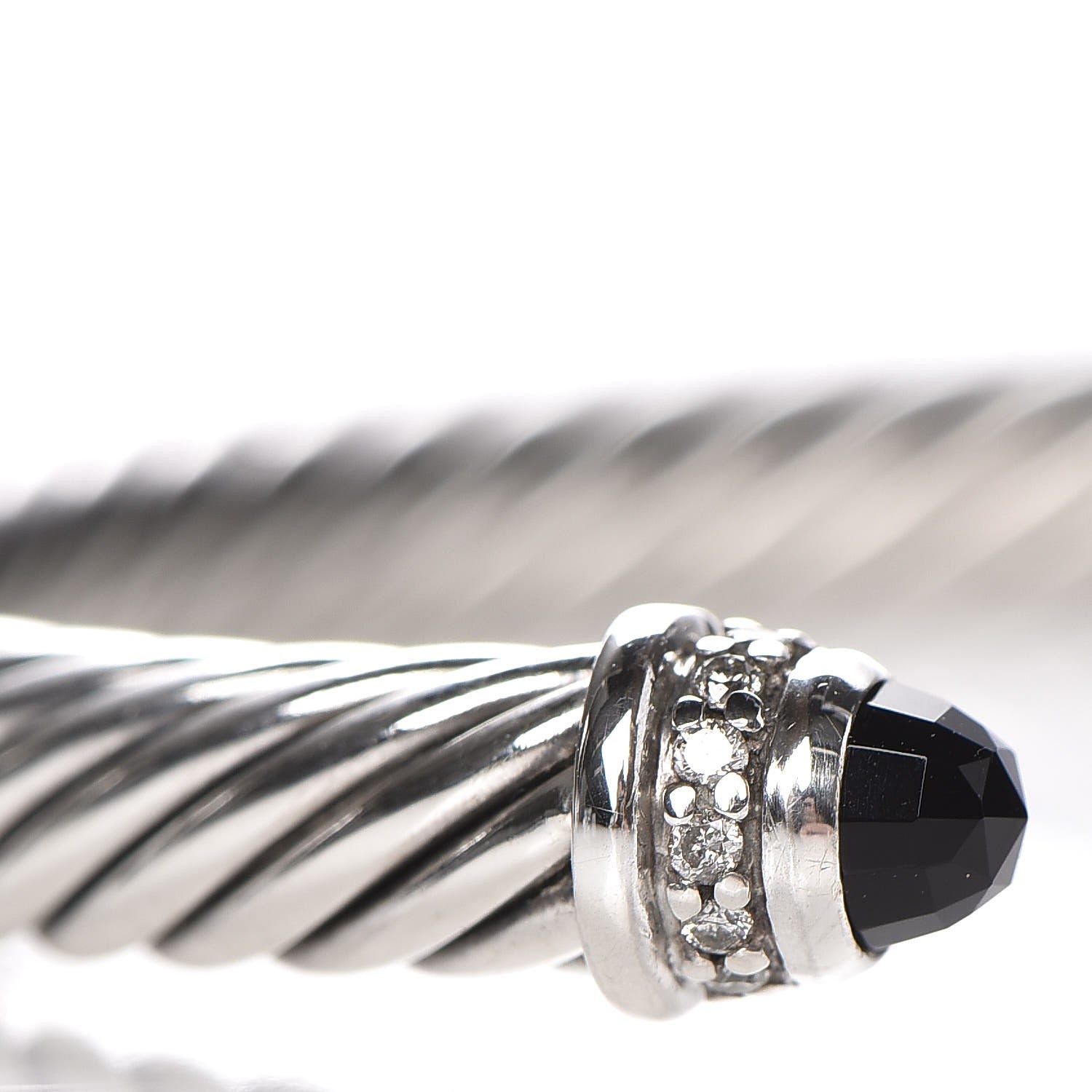David Yurman Sterling Silver Diamond Black Onyx 5mm Cable Classics Bracelet 3 of 5