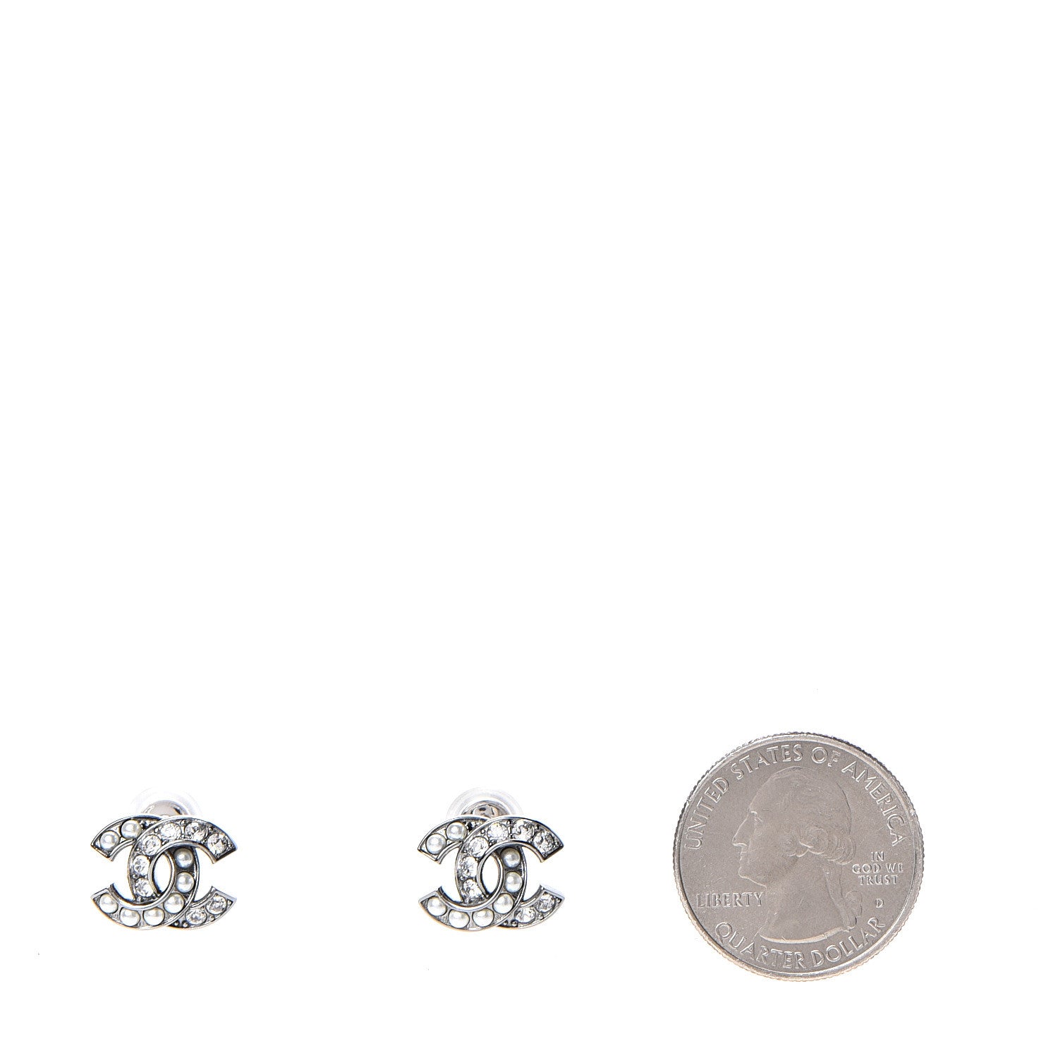 Chanel Pearl Crystal CC Earrings Ruthenium 2 of 5