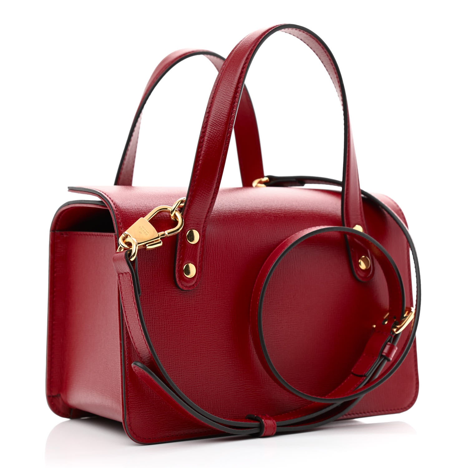 Gucci Textured Calfskin Mini Horsebit 1955 Foldover Top Handle Bag Red 3 of 10
