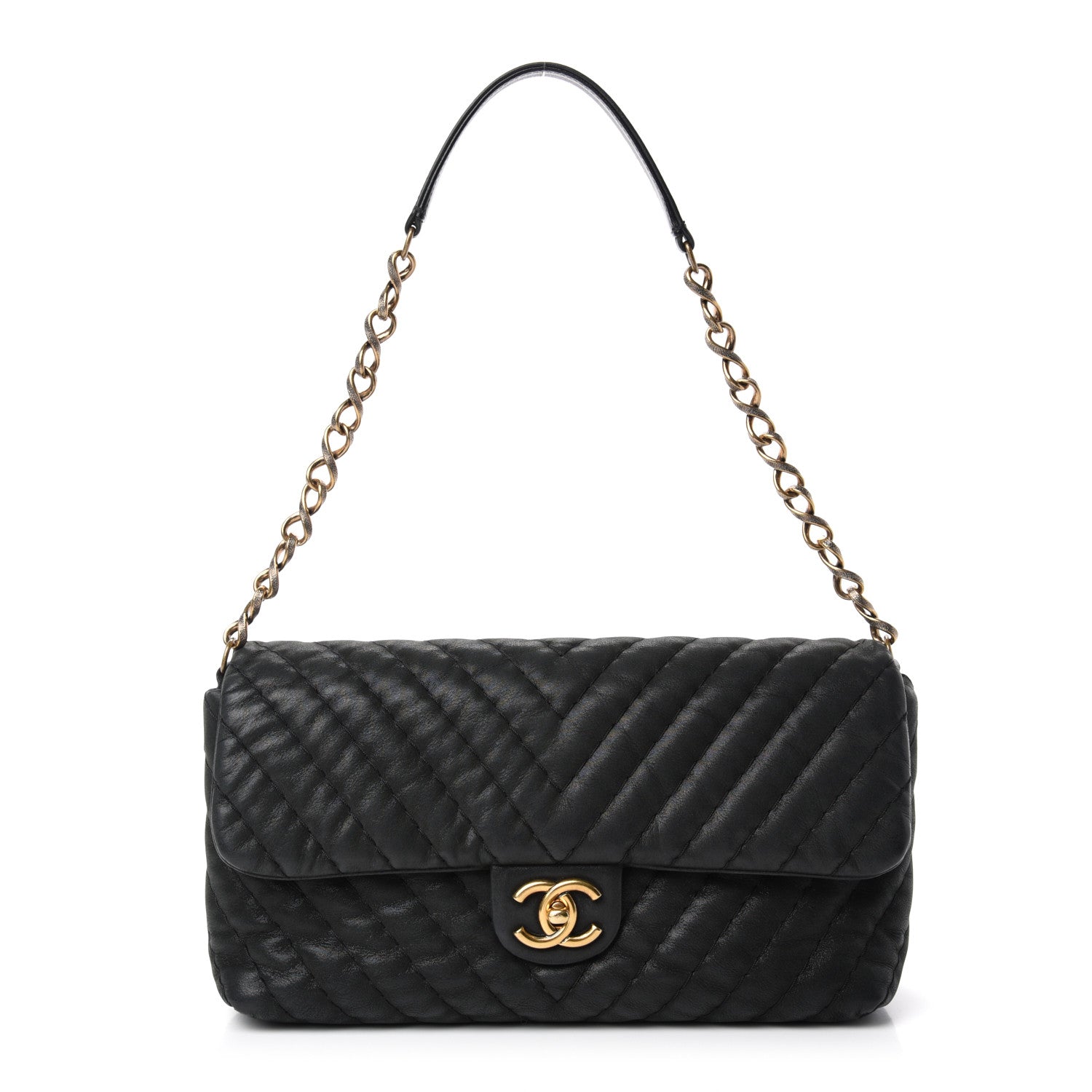 Chanel Iridescent Calfskin Surpique Chevron Large Flap Black 1 of 10
