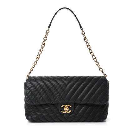 Chanel Iridescent Calfskin Surpique Chevron Large Flap Black 1 of 10