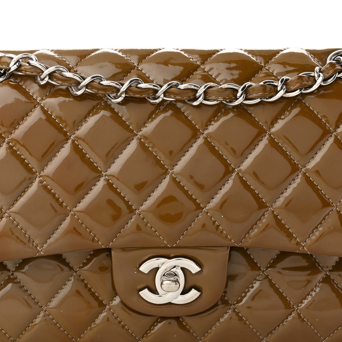 Patent Quilted Medium Double Flap Dark Green
