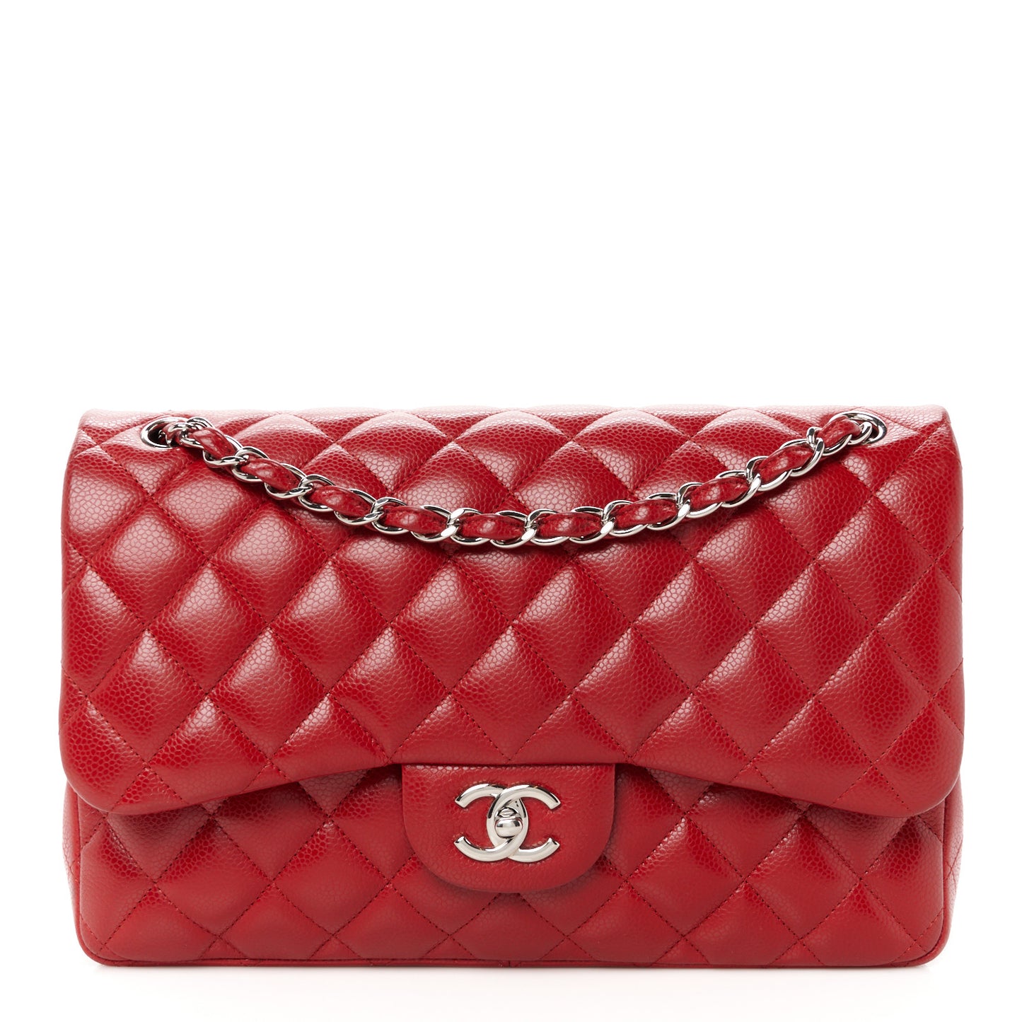 Caviar Quilted Jumbo Double Flap Red