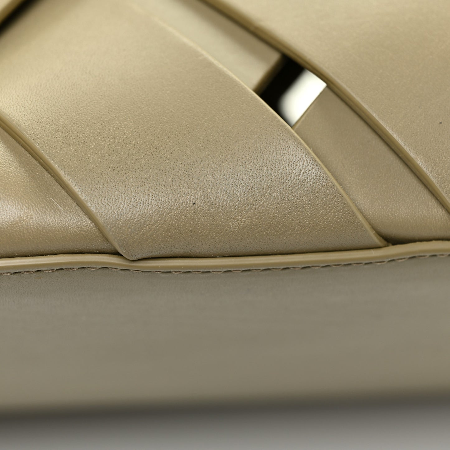 Calfskin V Woven Drawstring Tote Taupe