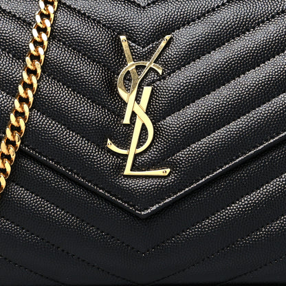 Saint Laurent Grain De Poudre Matelasse Chevron Monogram Chain Wallet Black 9 of 11