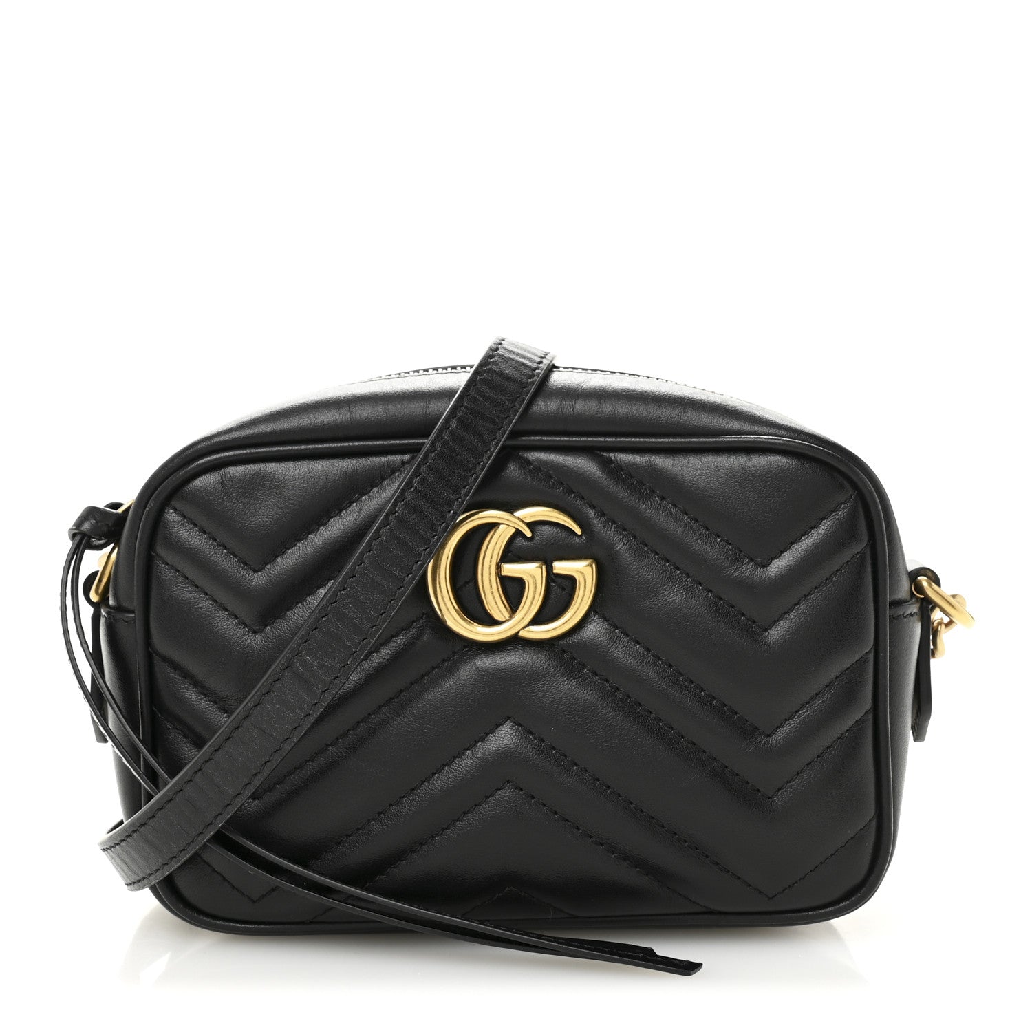 Gucci Calfskin Matelasse Mini GG Marmont Chain Shoulder Bag Black 1 of 10