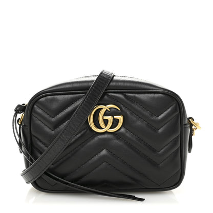Gucci Calfskin Matelasse Mini GG Marmont Chain Shoulder Bag Black 1 of 10