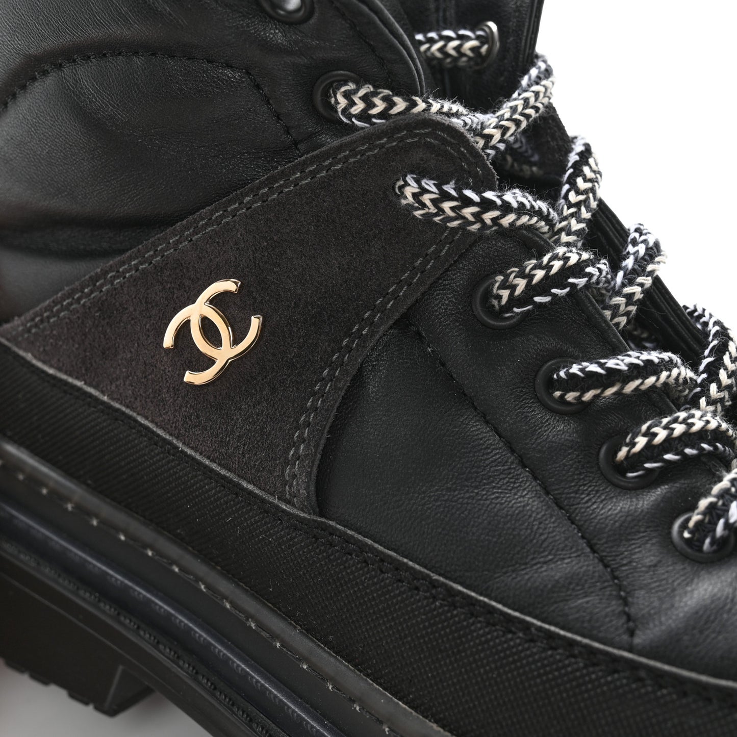 Lambskin Shearling Suede CC High Lace Up Boots 38 Black