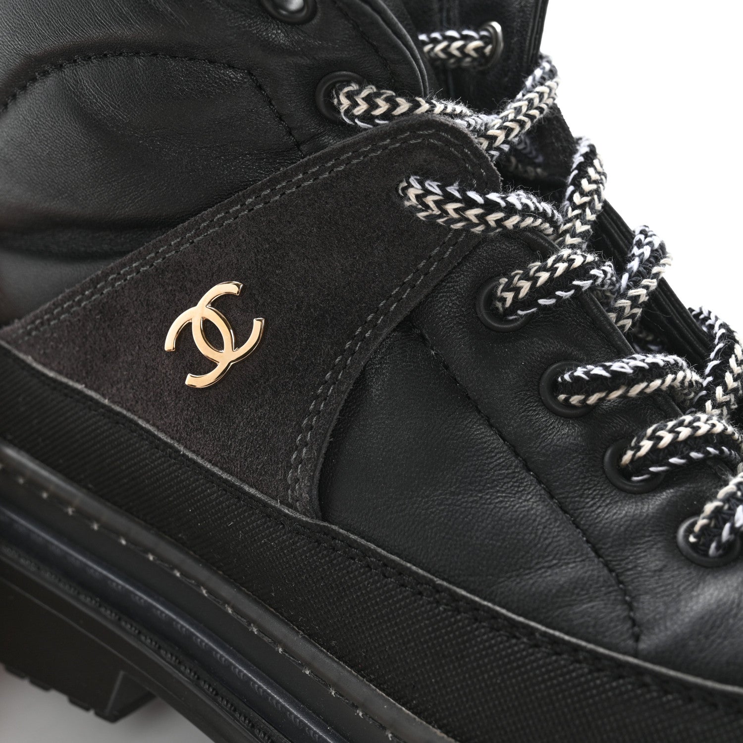 Chanel Lambskin Shearling Suede CC High Lace Up Boots 38 Black 21 of 27