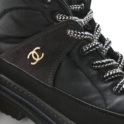 Chanel Lambskin Shearling Suede CC High Lace Up Boots 38 Black 21 of 27