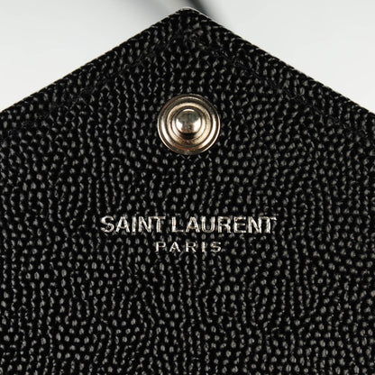 Saint Laurent Grain De Poudre Matelasse Chevron Monogram Envelope Chain Wallet Black 6 of 7
