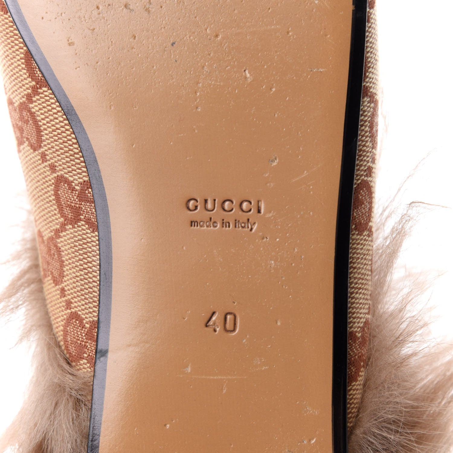 Gucci GG Monogram Fur Womens Princetown Slippers 40 Beige Ruggine Rust 9 of 9
