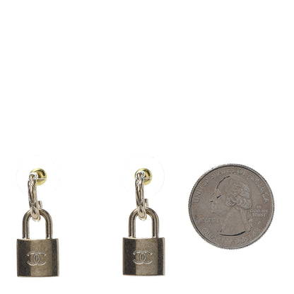Chanel Metal Lock Drop Earrings Light Gold 2 of 5