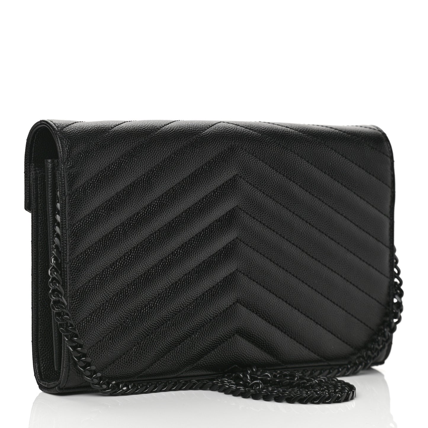 Grain De Poudre Matelasse Chevron Monogram Monochrome Chain Wallet Black