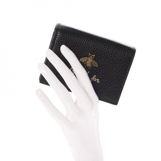 Gucci Pebbled Calfskin Animalier Card Case Black 2 of 8