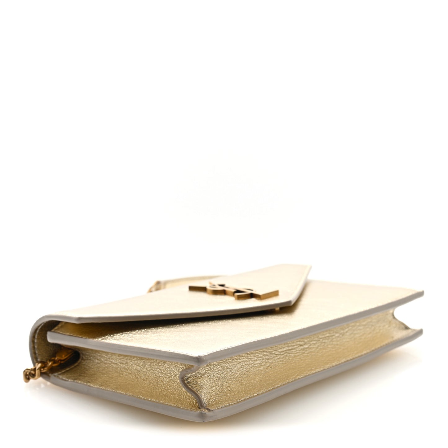 Metallic Calfskin Monogram Envelope Chain Wallet Gold