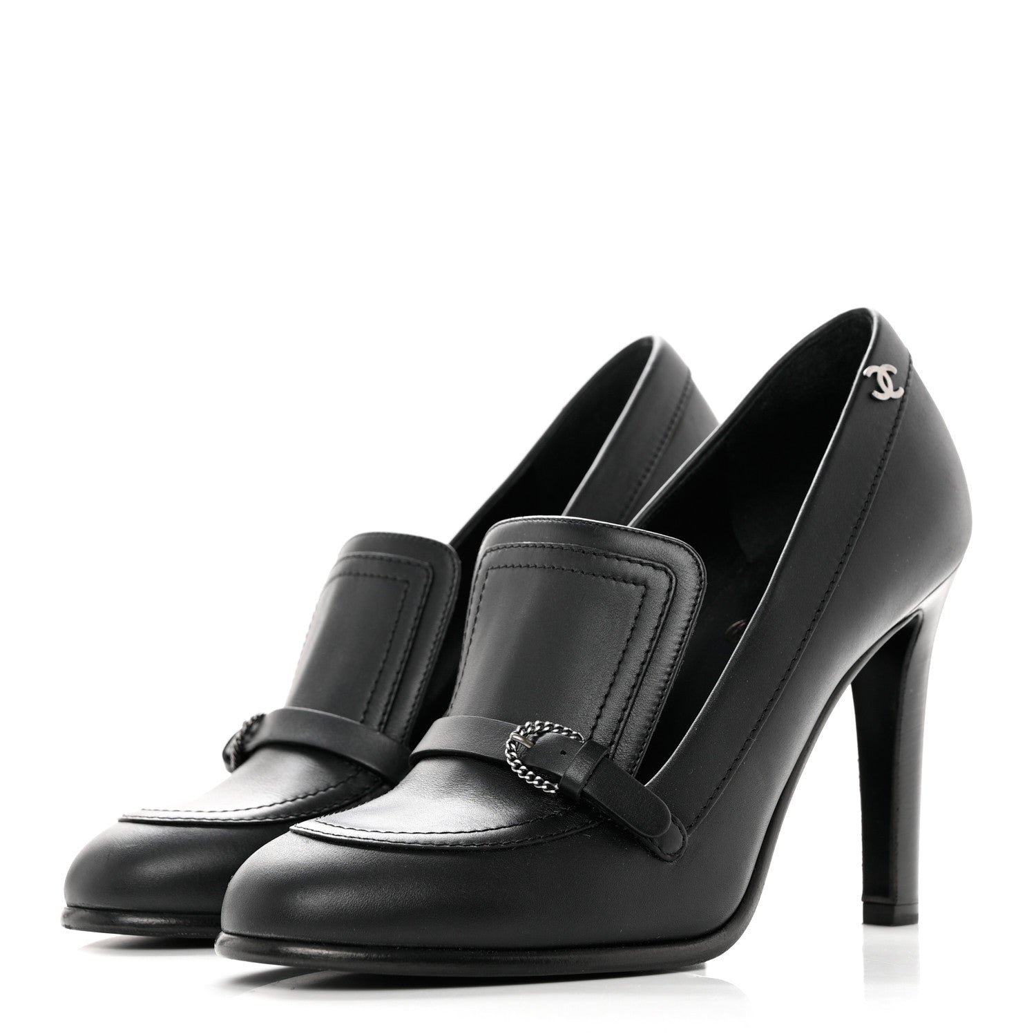 Chanel Calfskin Buckle Pumps 37 Black 3 of 9