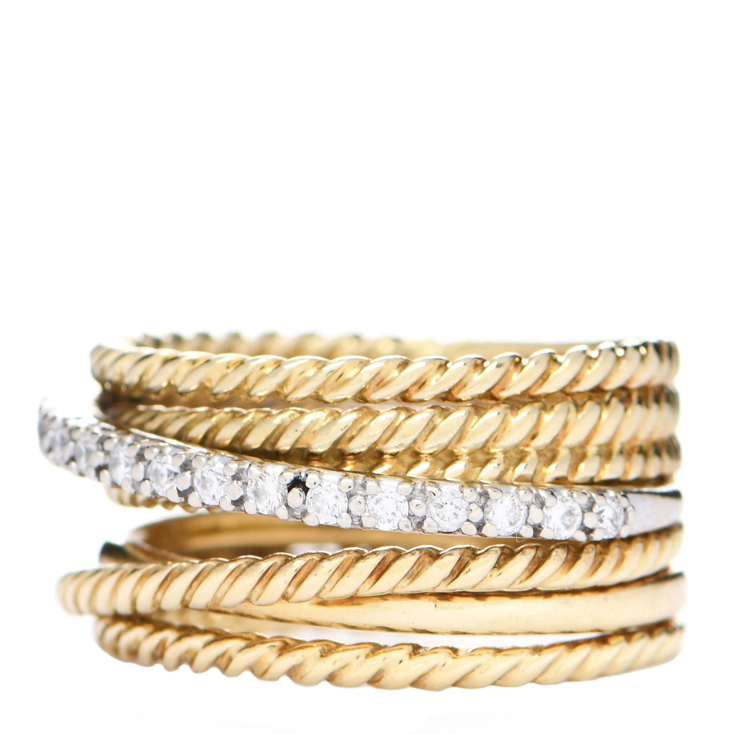 18K Yellow Gold Diamond 11mm Wide Crossover Ring 51 5.75