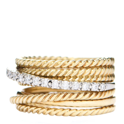 David Yurman 18K Yellow Gold Diamond 11mm Wide Crossover Ring 51 5.75 1 of 4