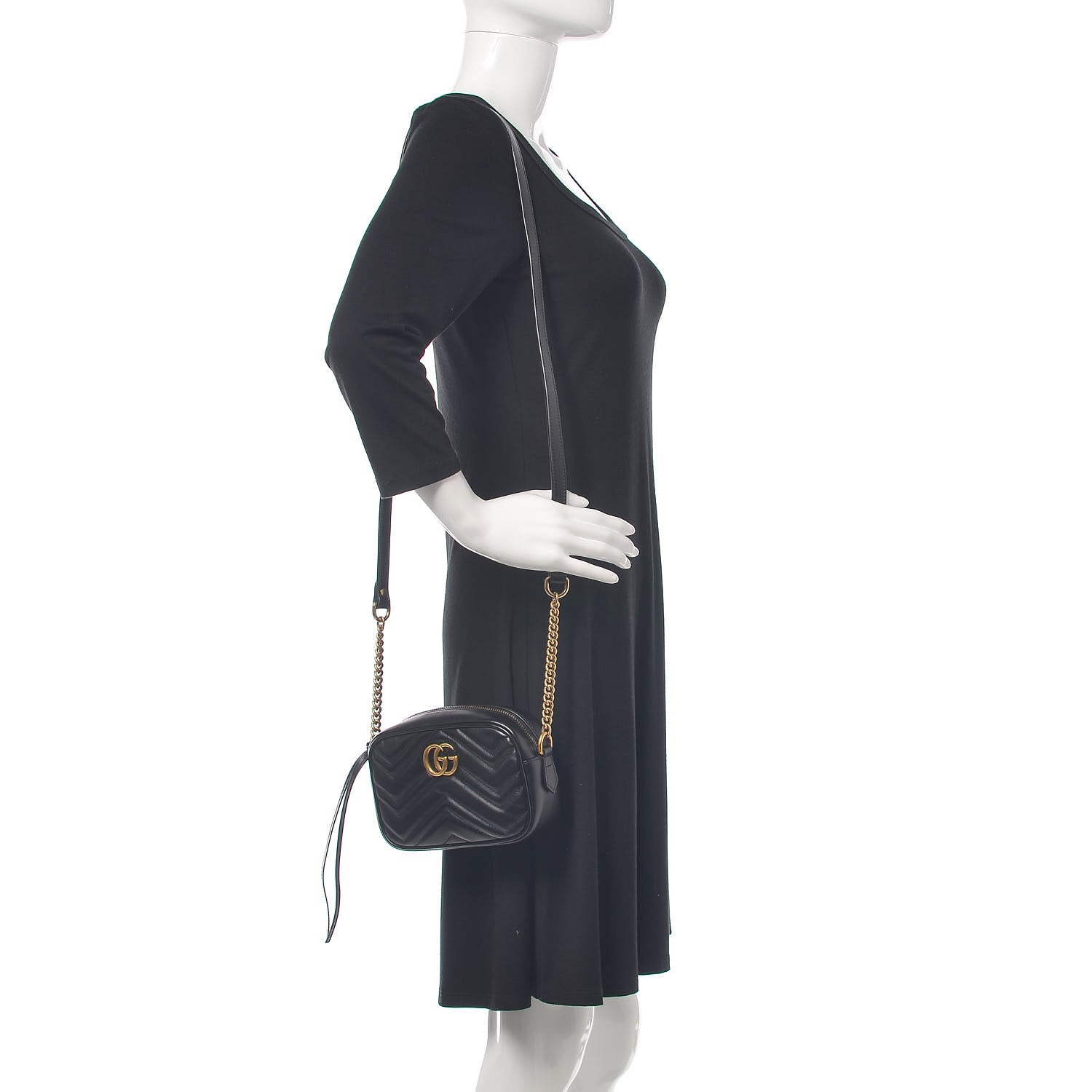 Gucci Calfskin Matelasse Mini GG Marmont Chain Shoulder Bag Black 2 of 10