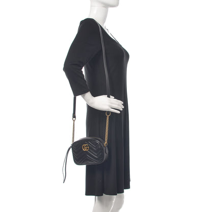 Gucci Calfskin Matelasse Mini GG Marmont Chain Shoulder Bag Black 2 of 10