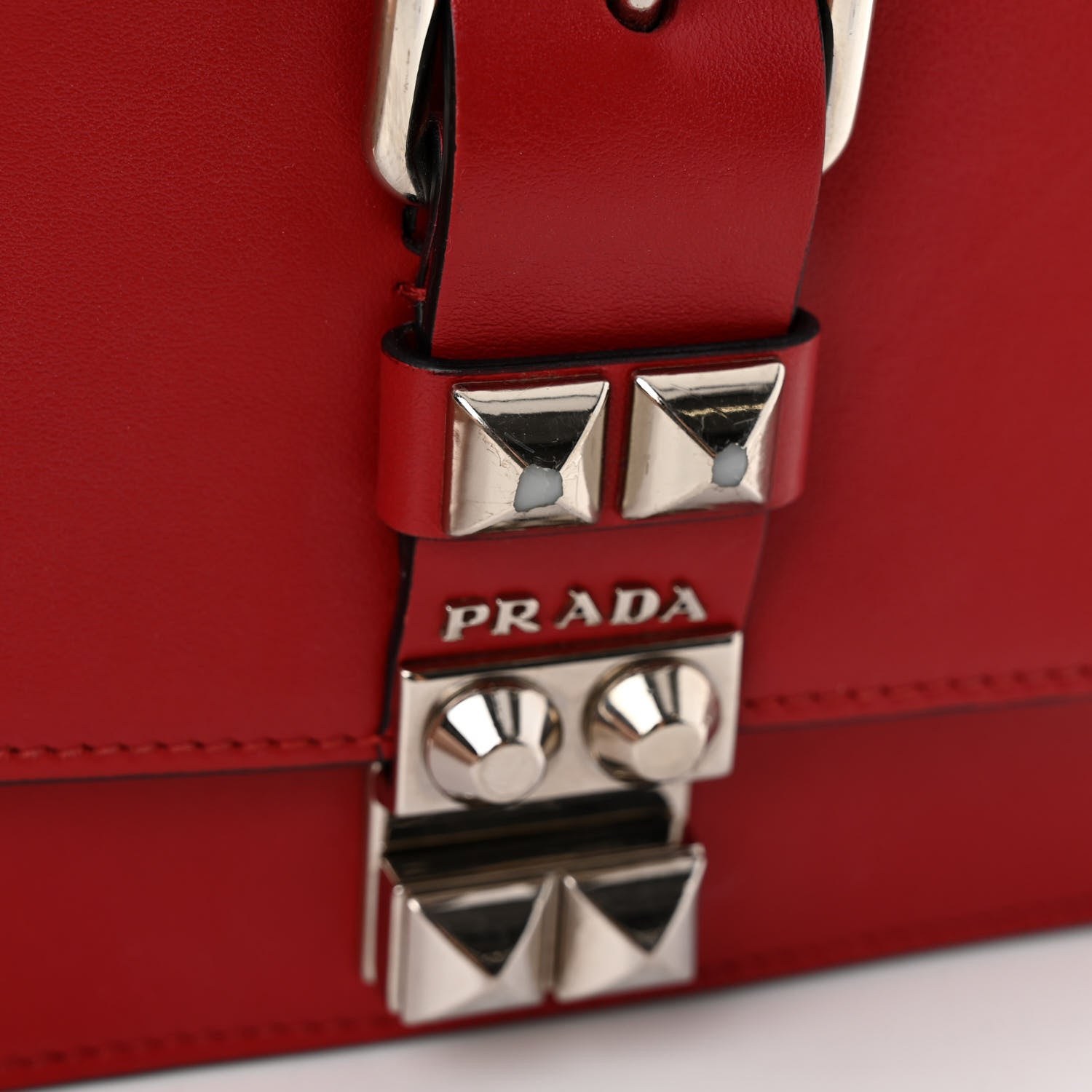 Prada Saffiano City Calfskin Studded Large Elektra Shoulder Bag Fuoco Black 10 of 11
