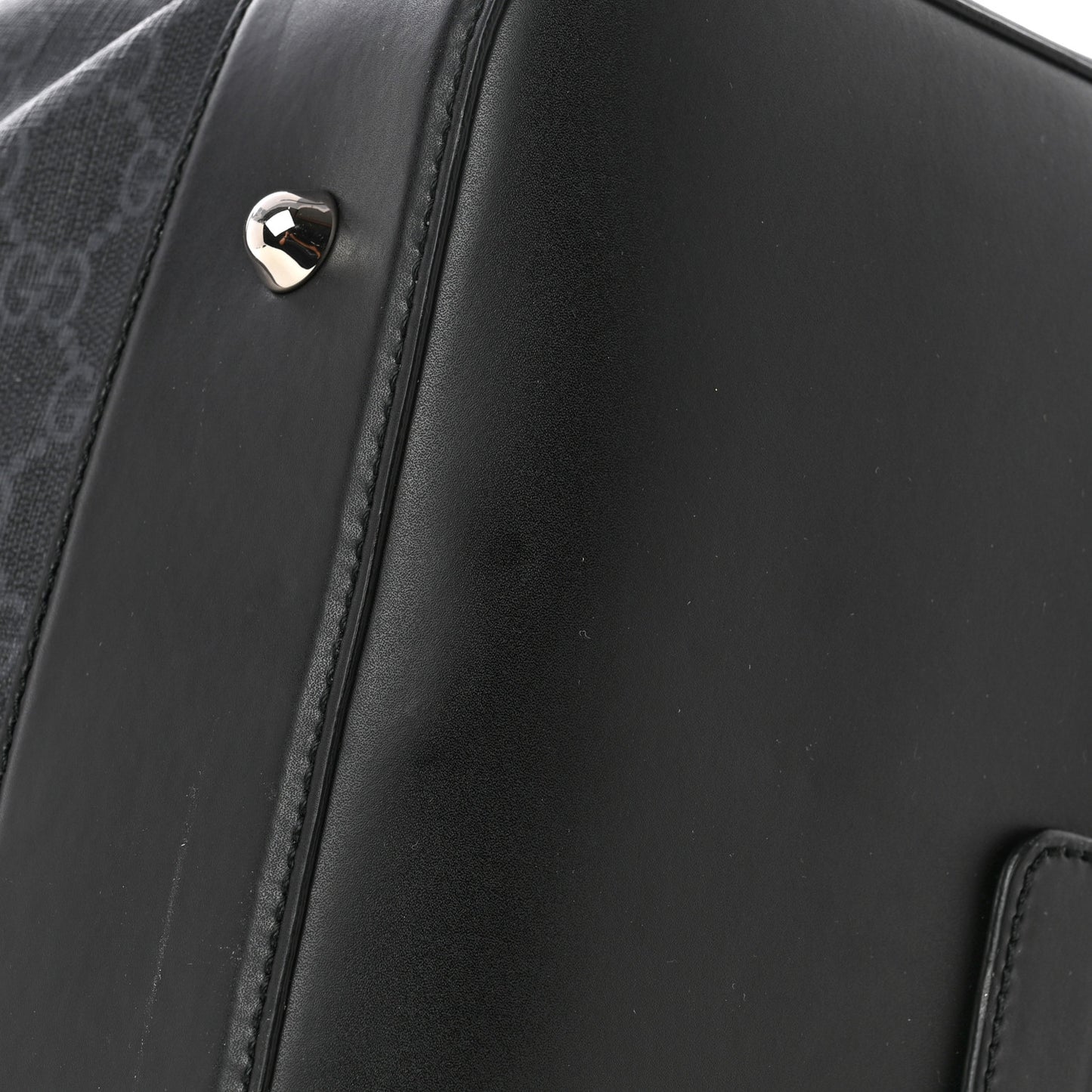 Soft GG Supreme Monogram Appia Calfskin Web Large Carry On Duffle Bag Black Grey
