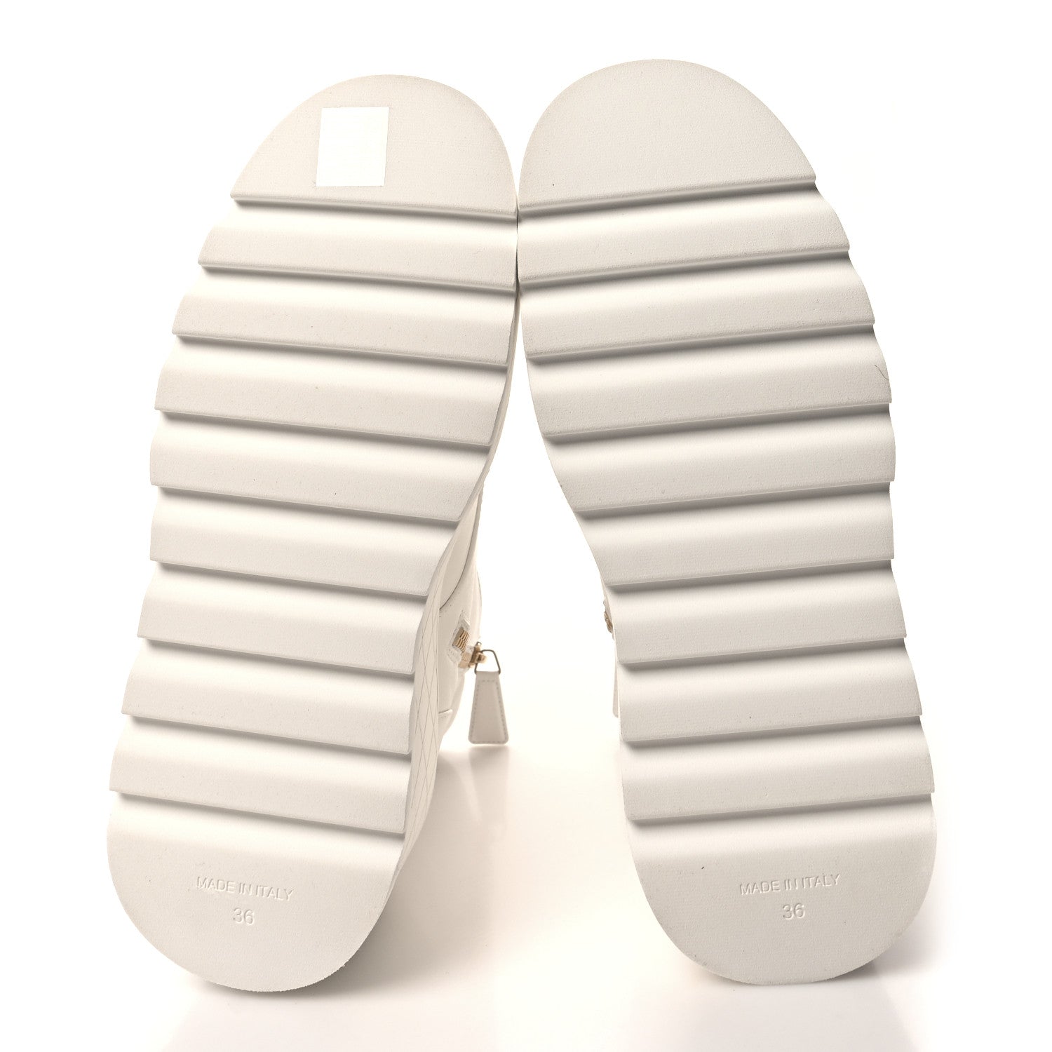 Chanel Lambskin Quilted Lace Up Wedge Combat Boots 36 White