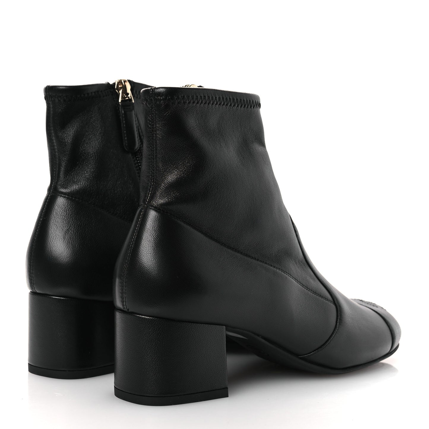 Stretch Lambskin Cap Toe CC Short Boots 36.5 Black
