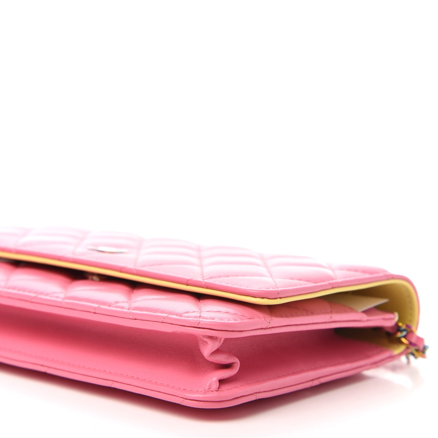 Lambskin Quilted Wallet On Chain WOC Pink Yellow
