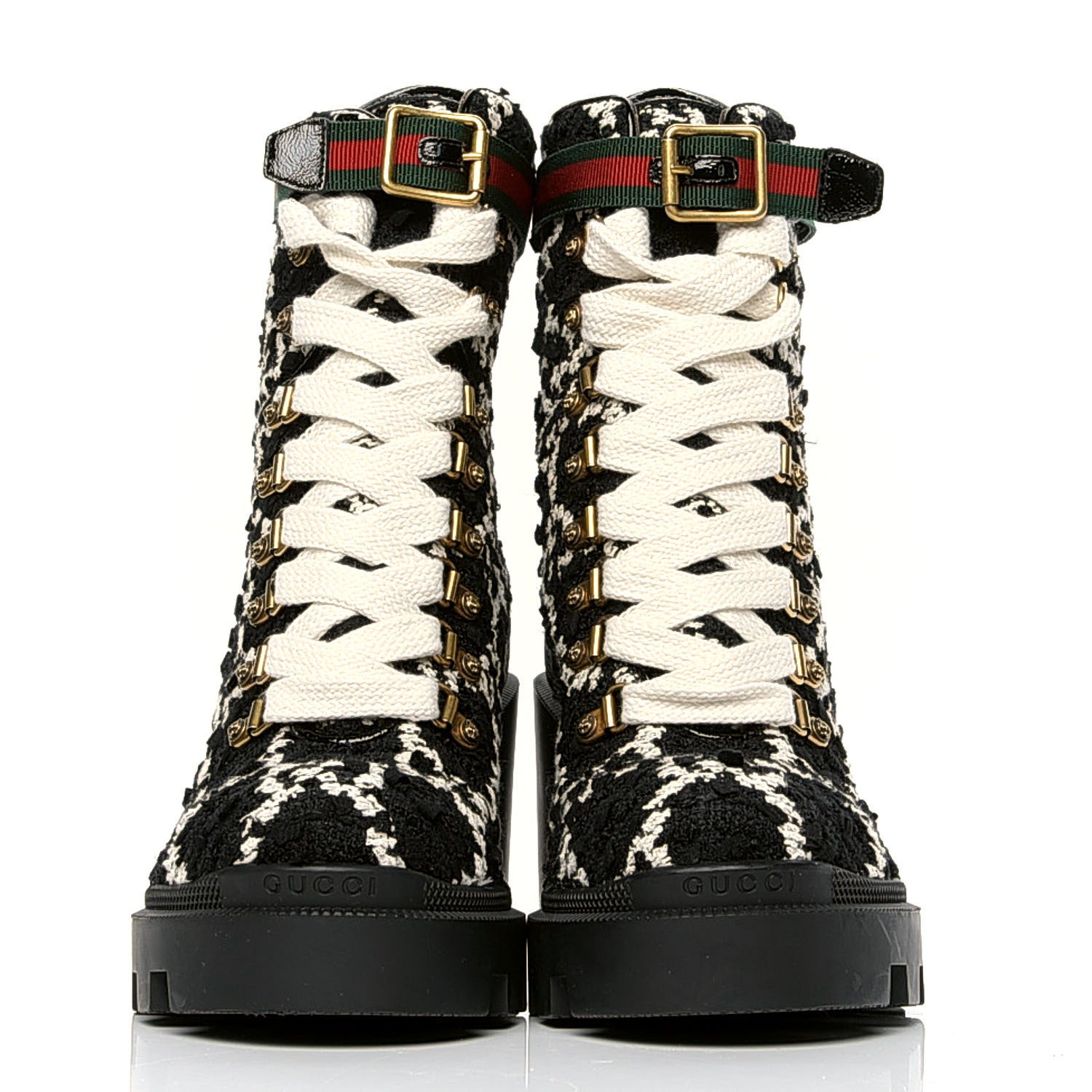 Gucci Tweed GG Lace Up Combat Ankle Boots 38 Black 2 of 4