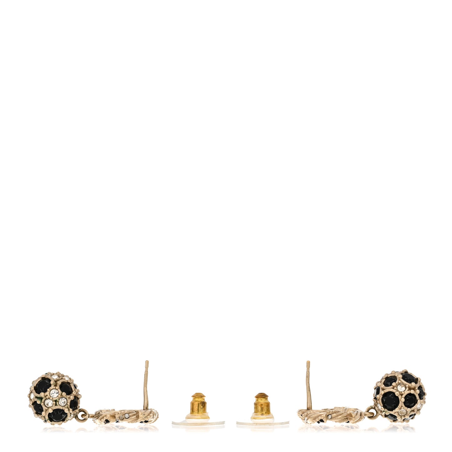 Crystal CC Ball Drop Earrings Gold Black