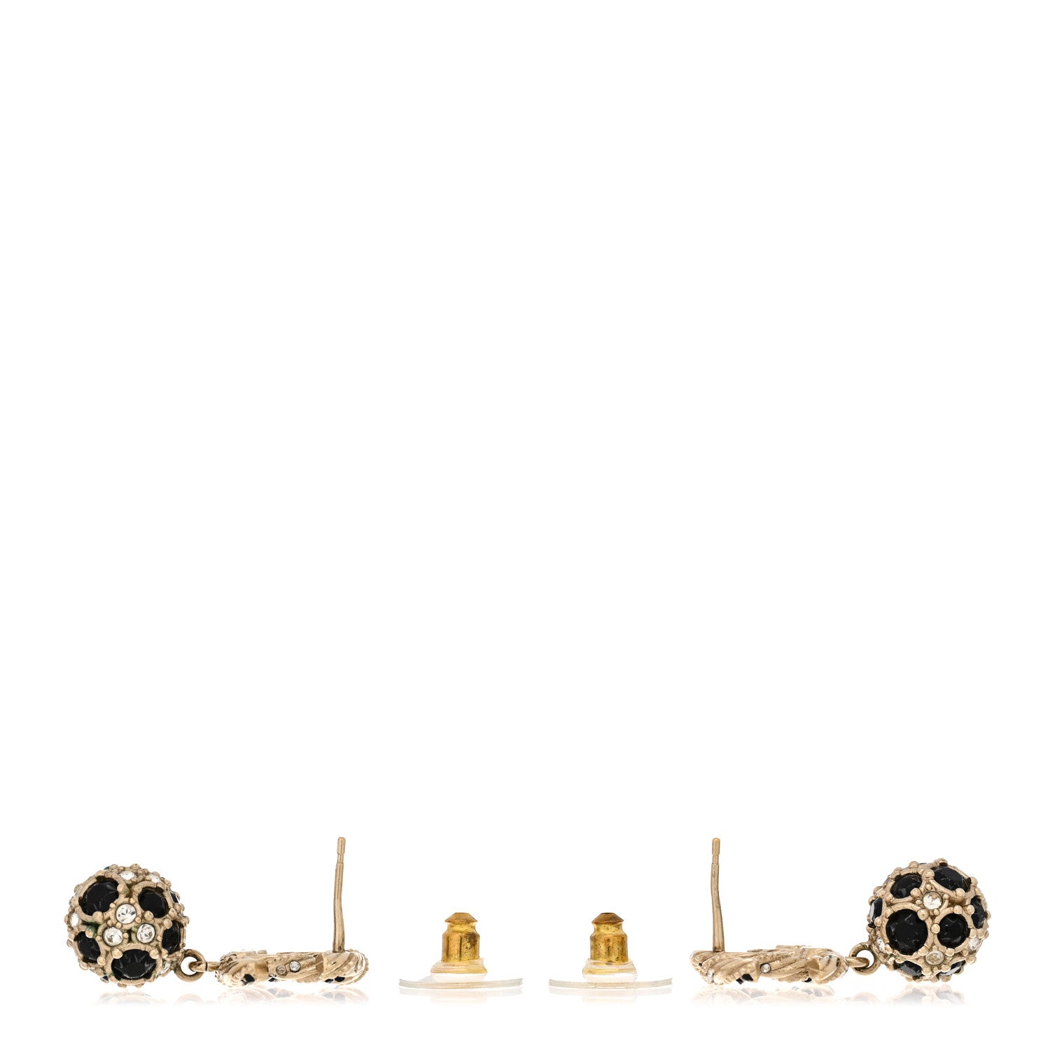 Chanel Crystal CC Ball Drop Earrings Gold Black 3 of 5
