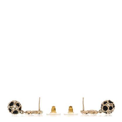 Chanel Crystal CC Ball Drop Earrings Gold Black 3 of 5