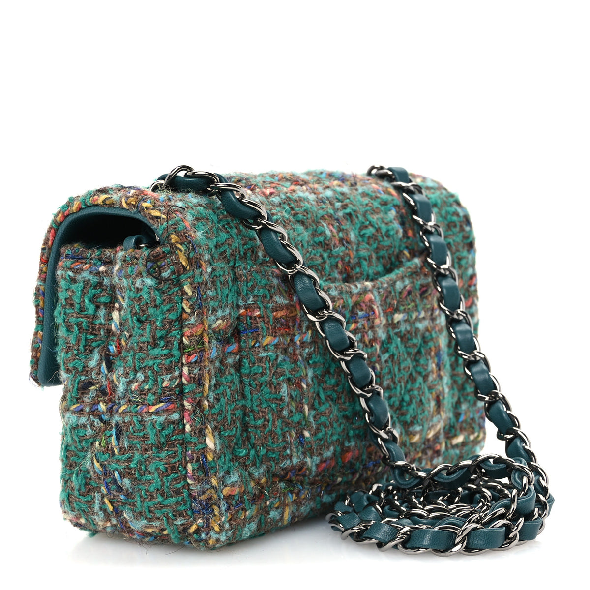 Chanel Tweed Quilted Mini Rectangular Flap Green 2 of 10