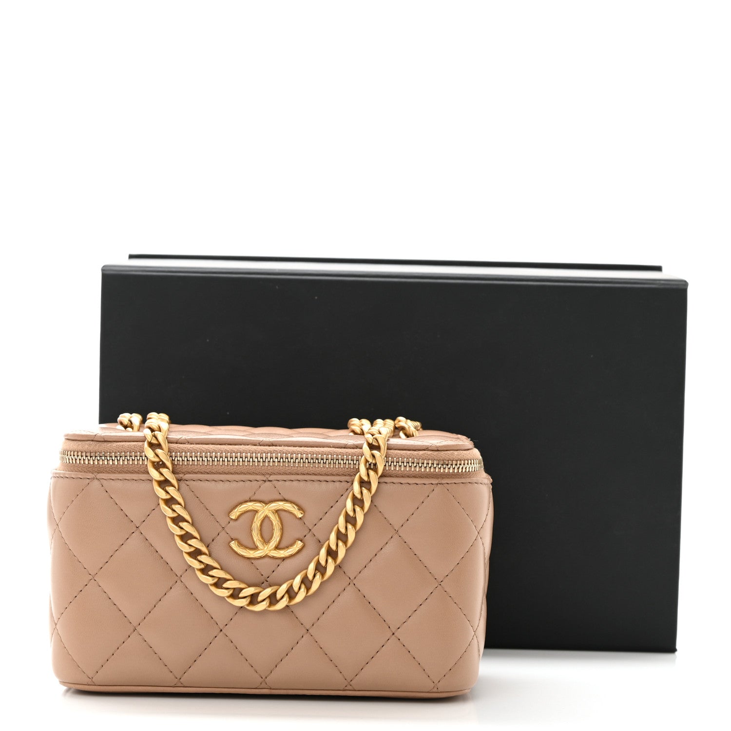 Chanel Lambskin Quilted Pearl Crush Small Vanity Case With Chain Beige 11 of 11