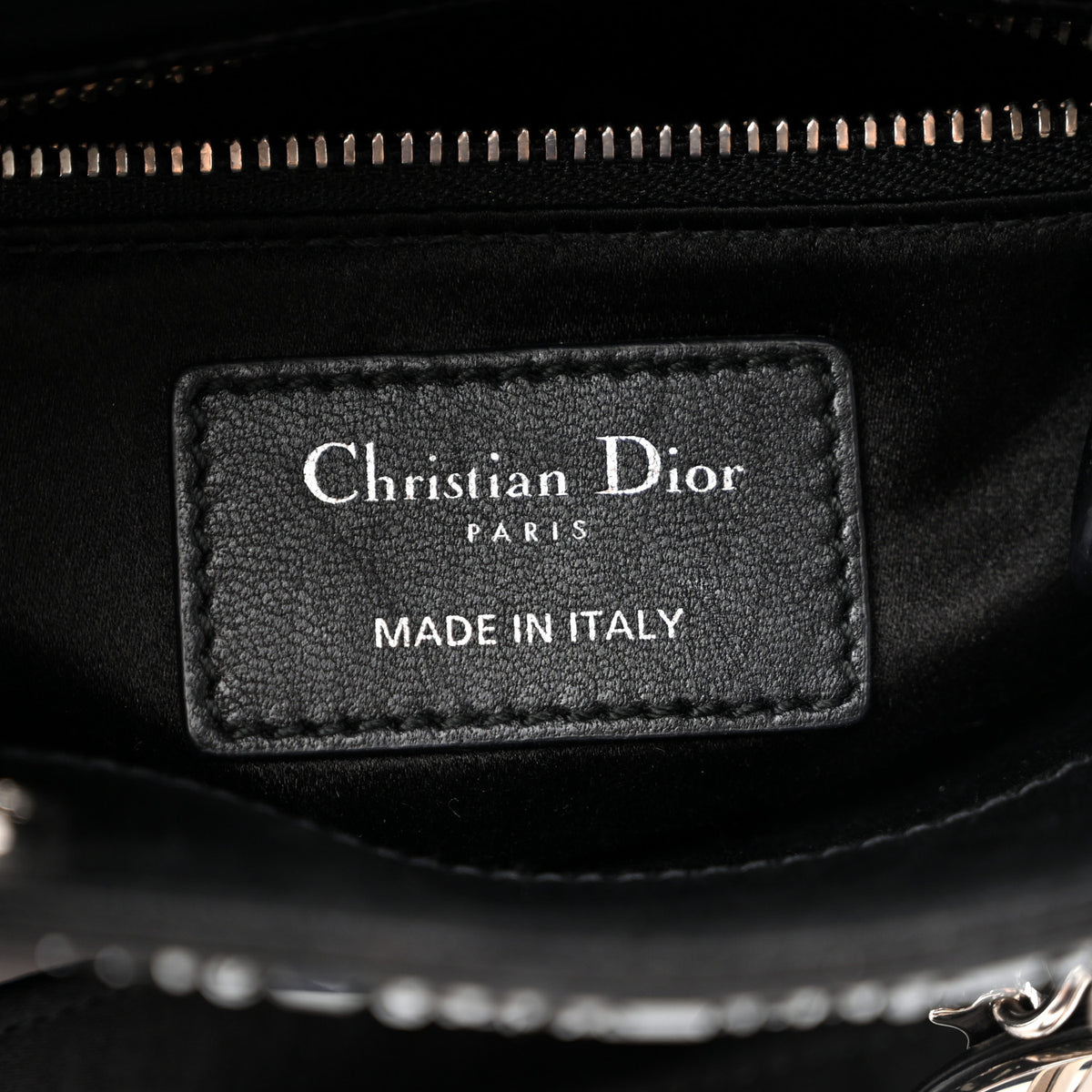 Satin Crystal Cannage Mini Lady Dior Black