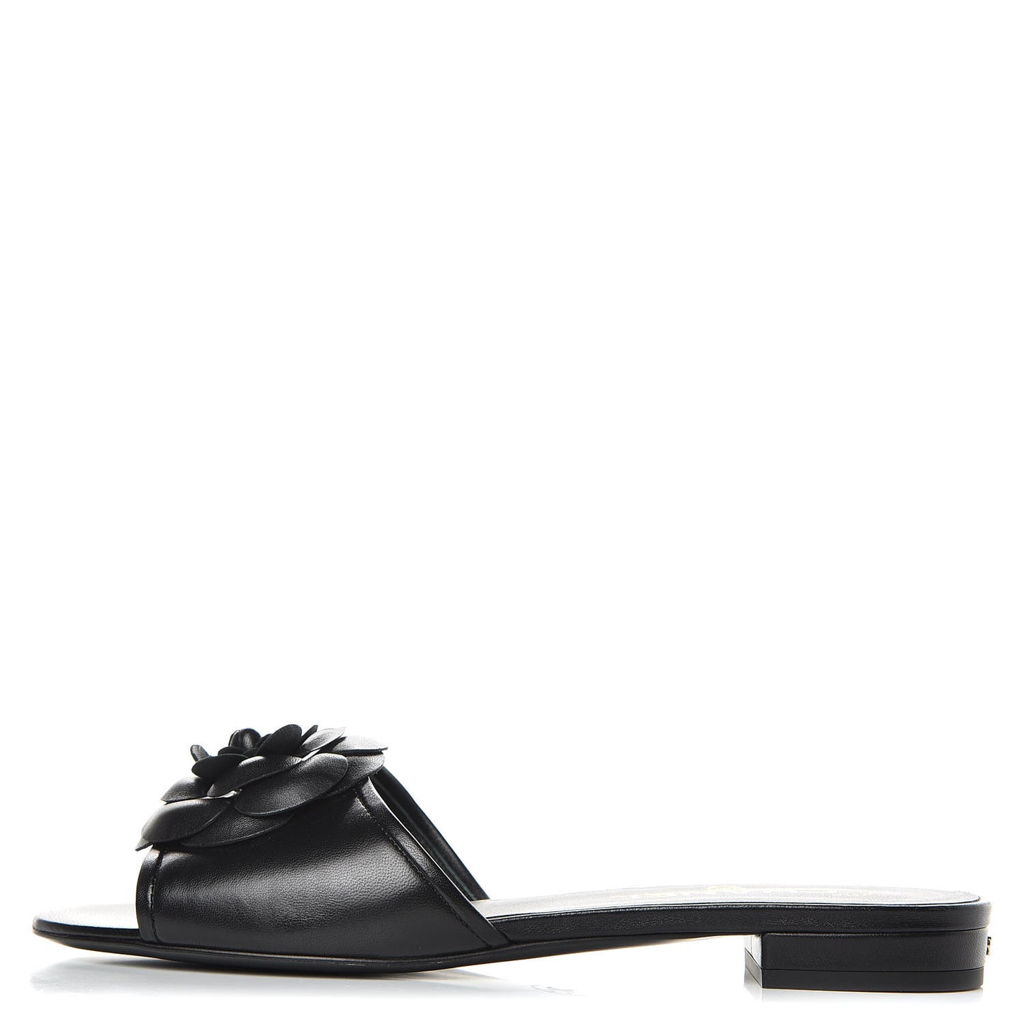 Lambskin Camellia Sandal Mules 37.5 Black
